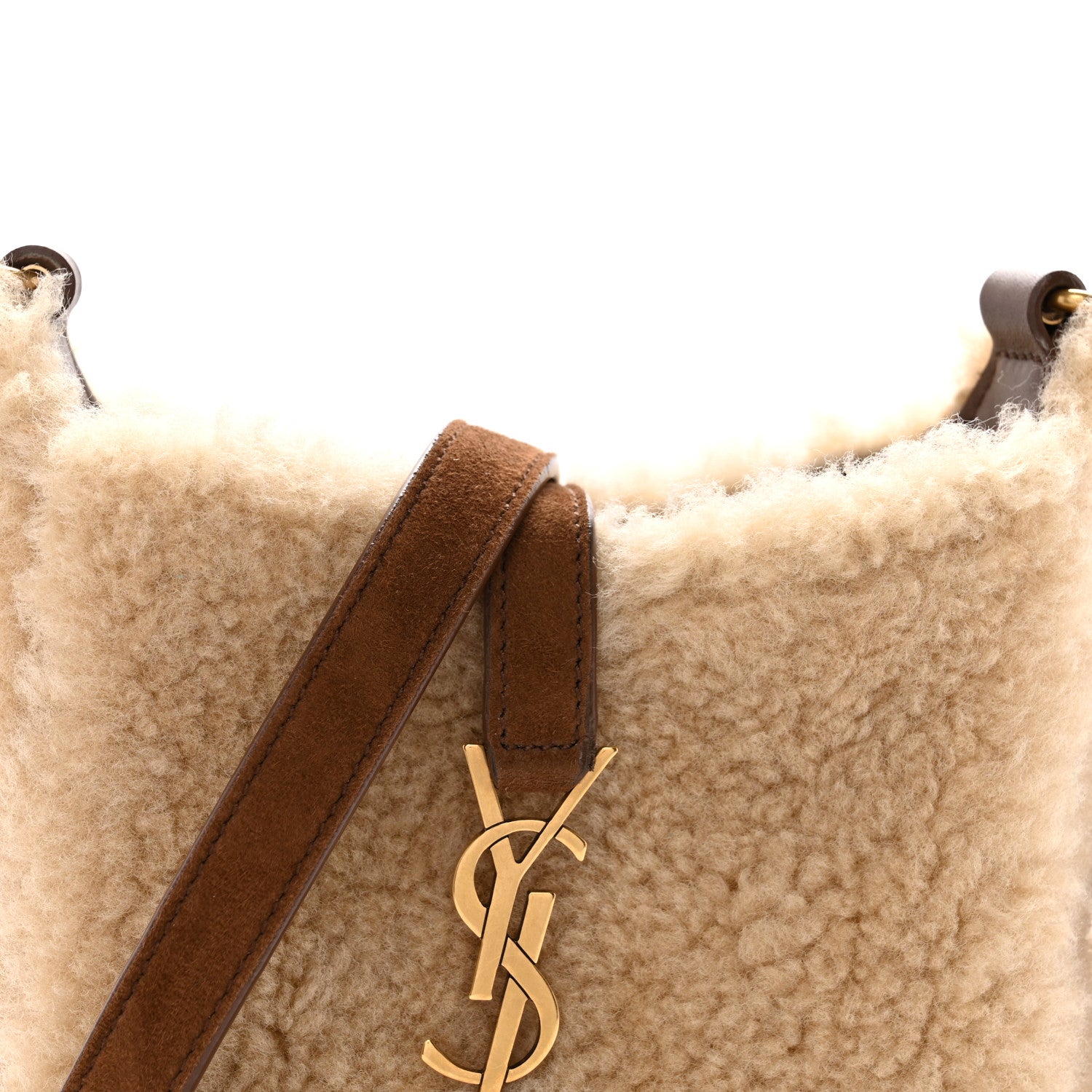 Saint Laurent Shearling Suede Mini Le 5 A 7 Vertical Hobo Natural Beige Dark Cigar 8 of 13