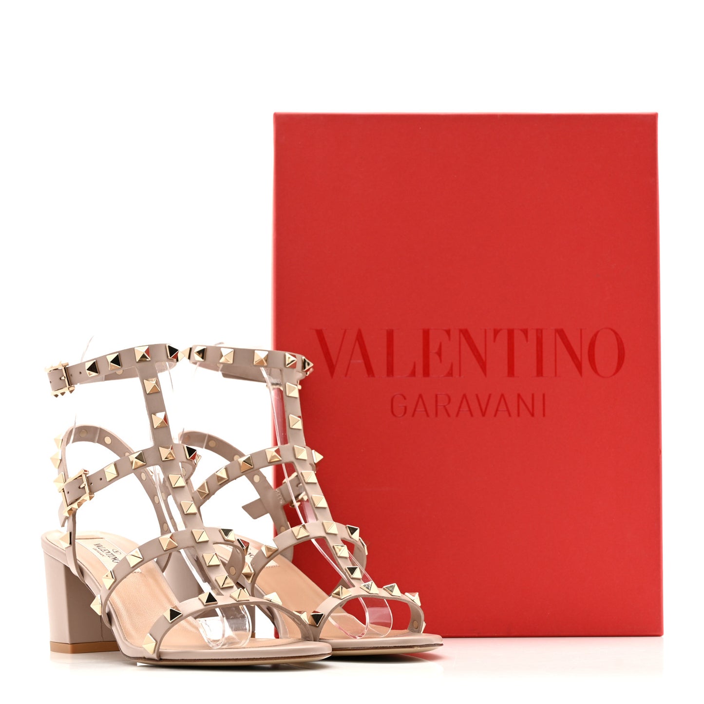 Calfskin Rockstud 60mm City Sandals 36.5 Poudre