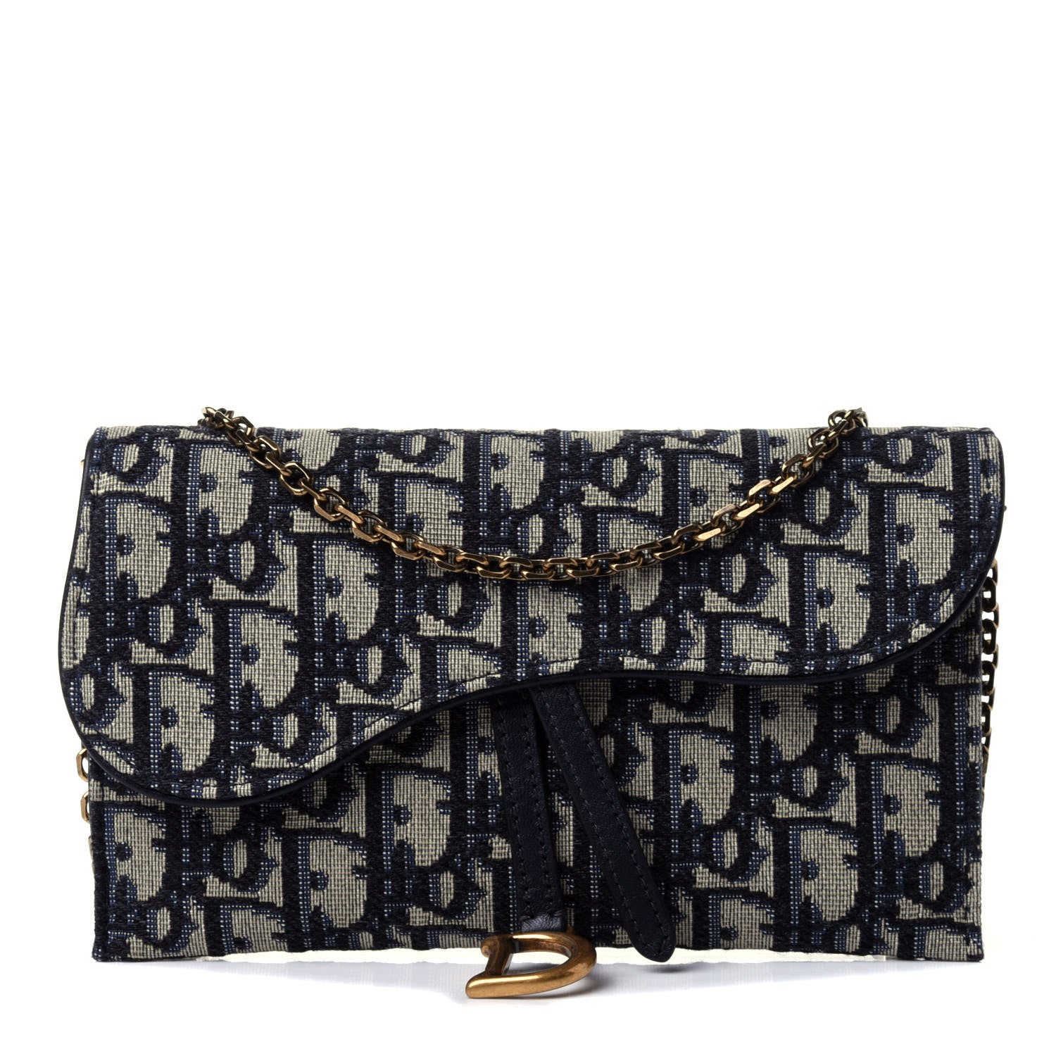 Christian Dior Oblique Saddle Chain Long Wallet Blue 2 of 6