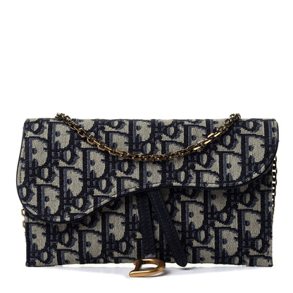 Christian Dior Oblique Saddle Chain Long Wallet Blue 2 of 6