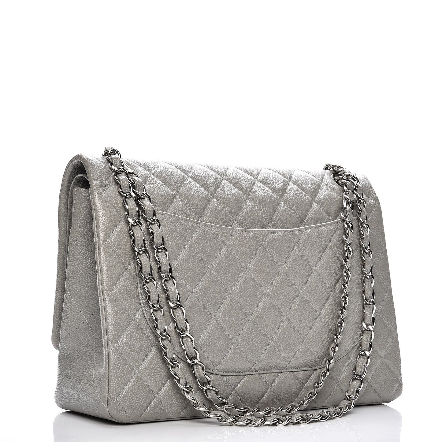 Caviar Quilted Maxi Double Flap Light Grey
