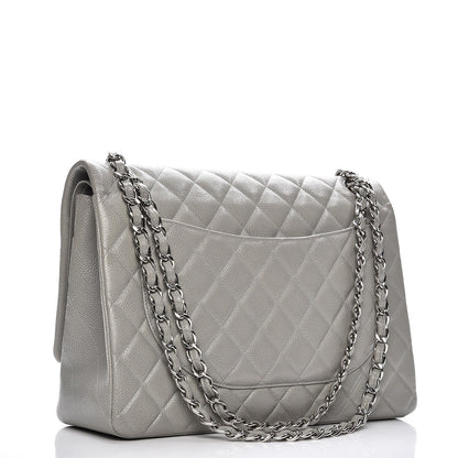 Chanel Caviar Quilted Maxi Double Flap Light Grey 3 of 11