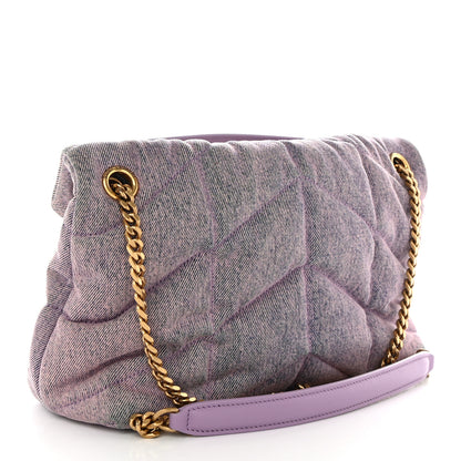 Saint Laurent Denim Quilted Small Loulou Puffer Monogram Chain Satchel Bleached Lilac 3 of 10