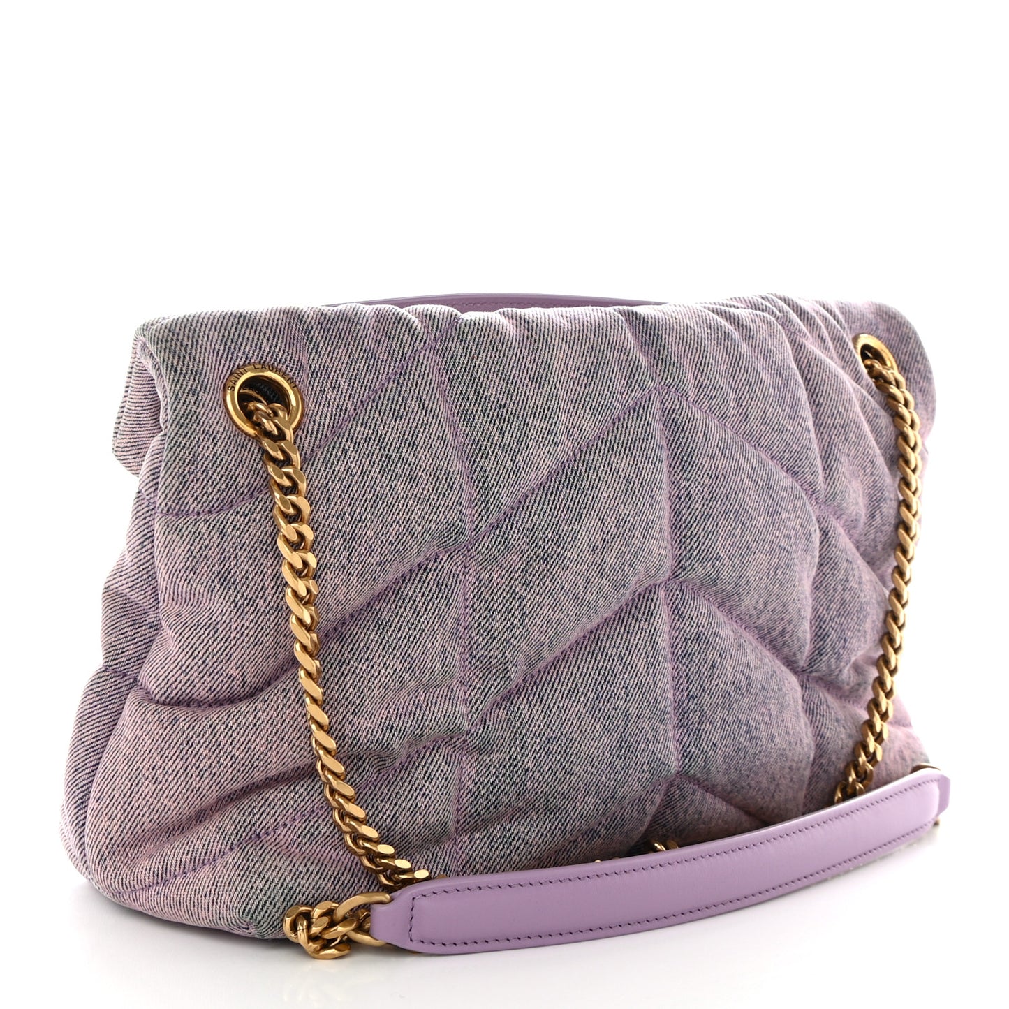 Denim Quilted Small Loulou Puffer Monogram Chain Satchel Bleached Lilac