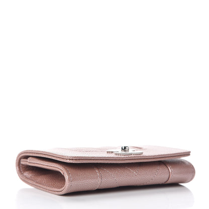 Chanel Metallic Caviar Chevron Quilted Vintage Mademoiselle Flap Card Holder Pink 4 of 9