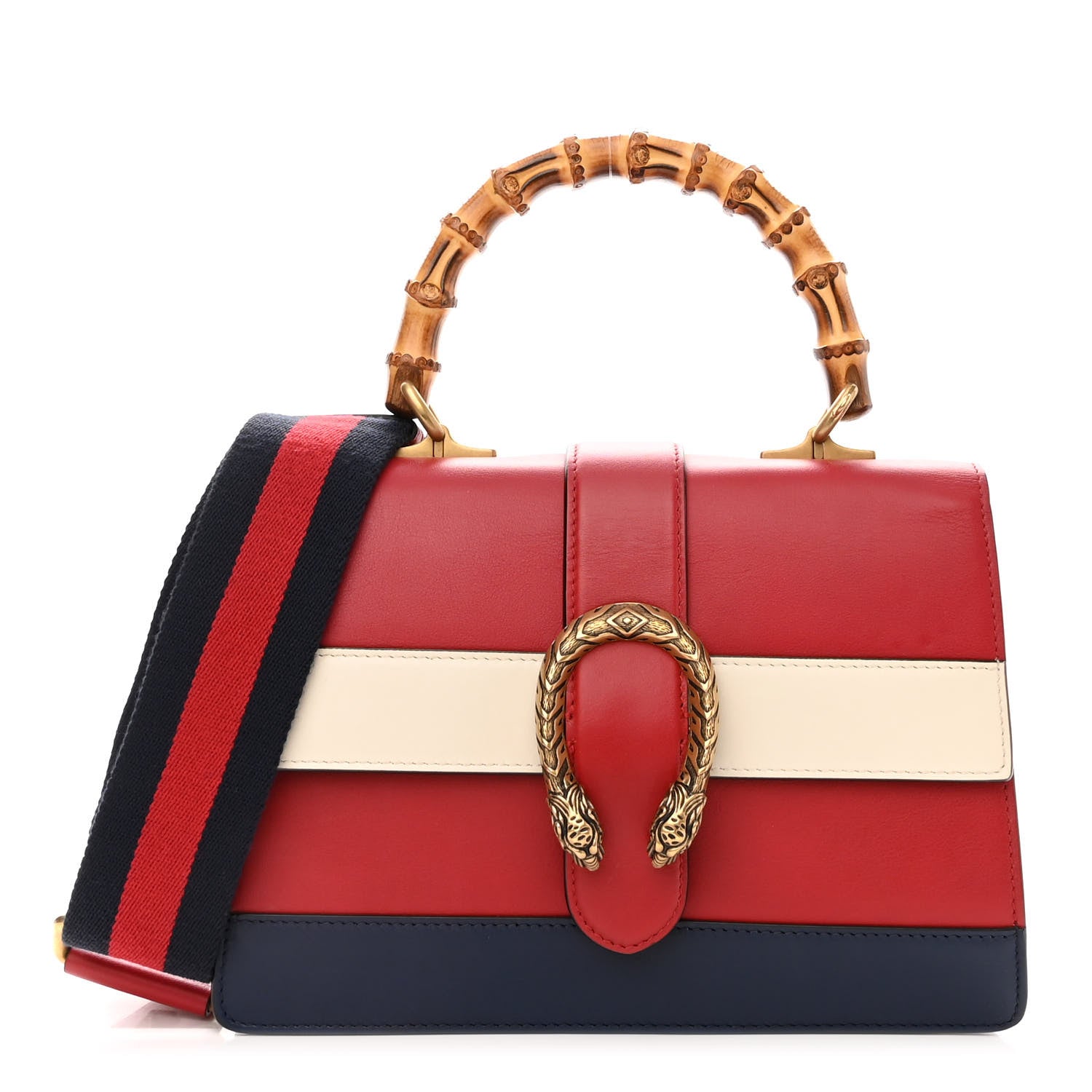 Gucci Calfskin Bamboo Web Medium Dionysus Top Handle Bag Red White Blue 1 of 10