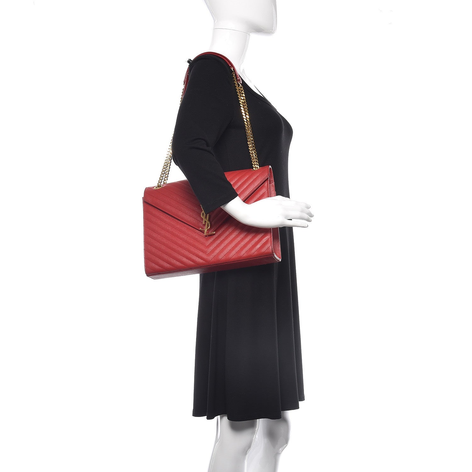 Saint Laurent Grain De Poudre Matelasse Chevron Large Monogram Satchel Lipstick Red 2 of 24