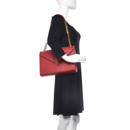 Saint Laurent Grain De Poudre Matelasse Chevron Large Monogram Satchel Lipstick Red 2 of 24