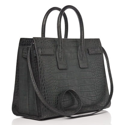 Saint Laurent Calfskin Crocodile Embossed Small Sac de Jour Dusty Black 4 of 14