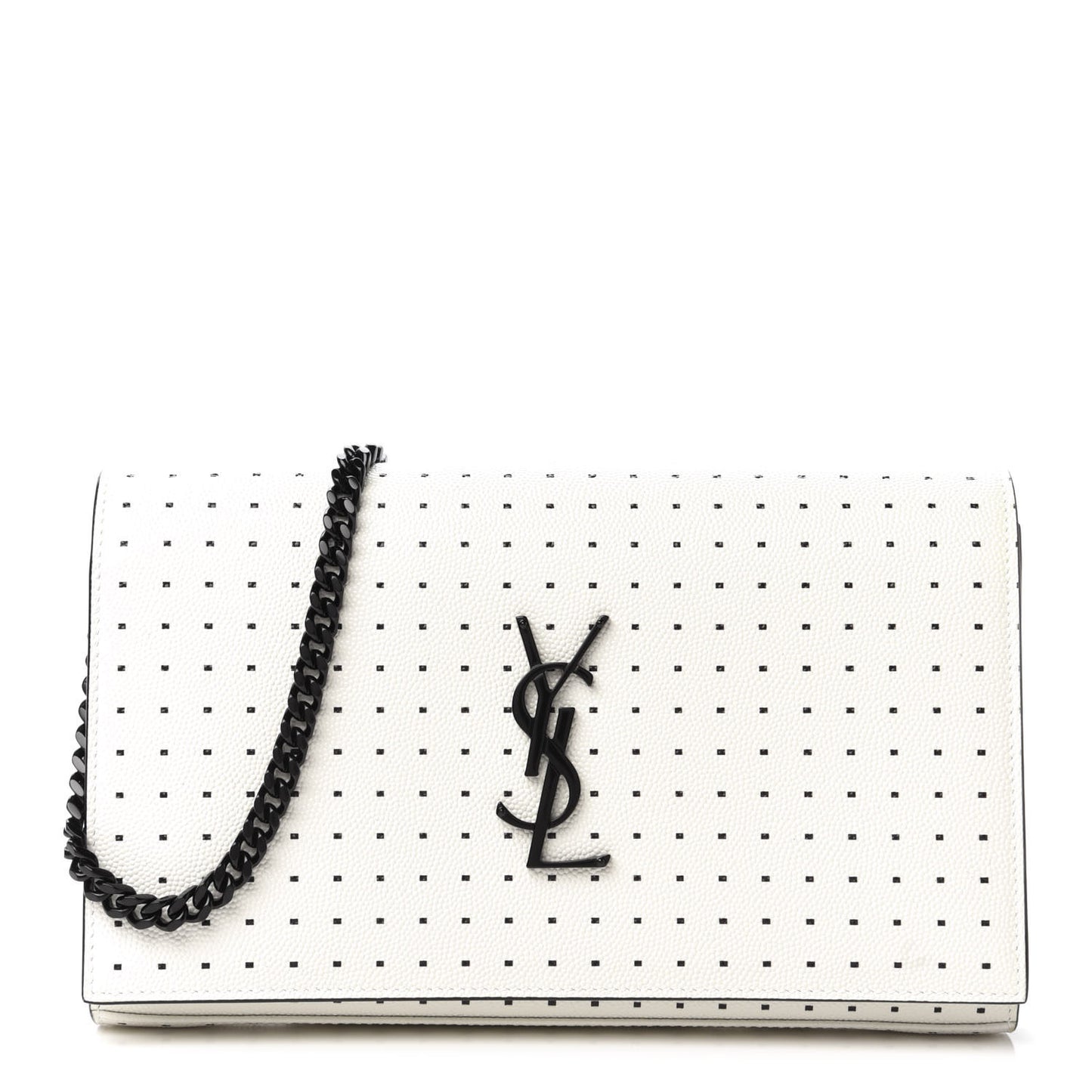 Grain De Poudre Square Dot Print Monogram Chain Wallet White Matte Black