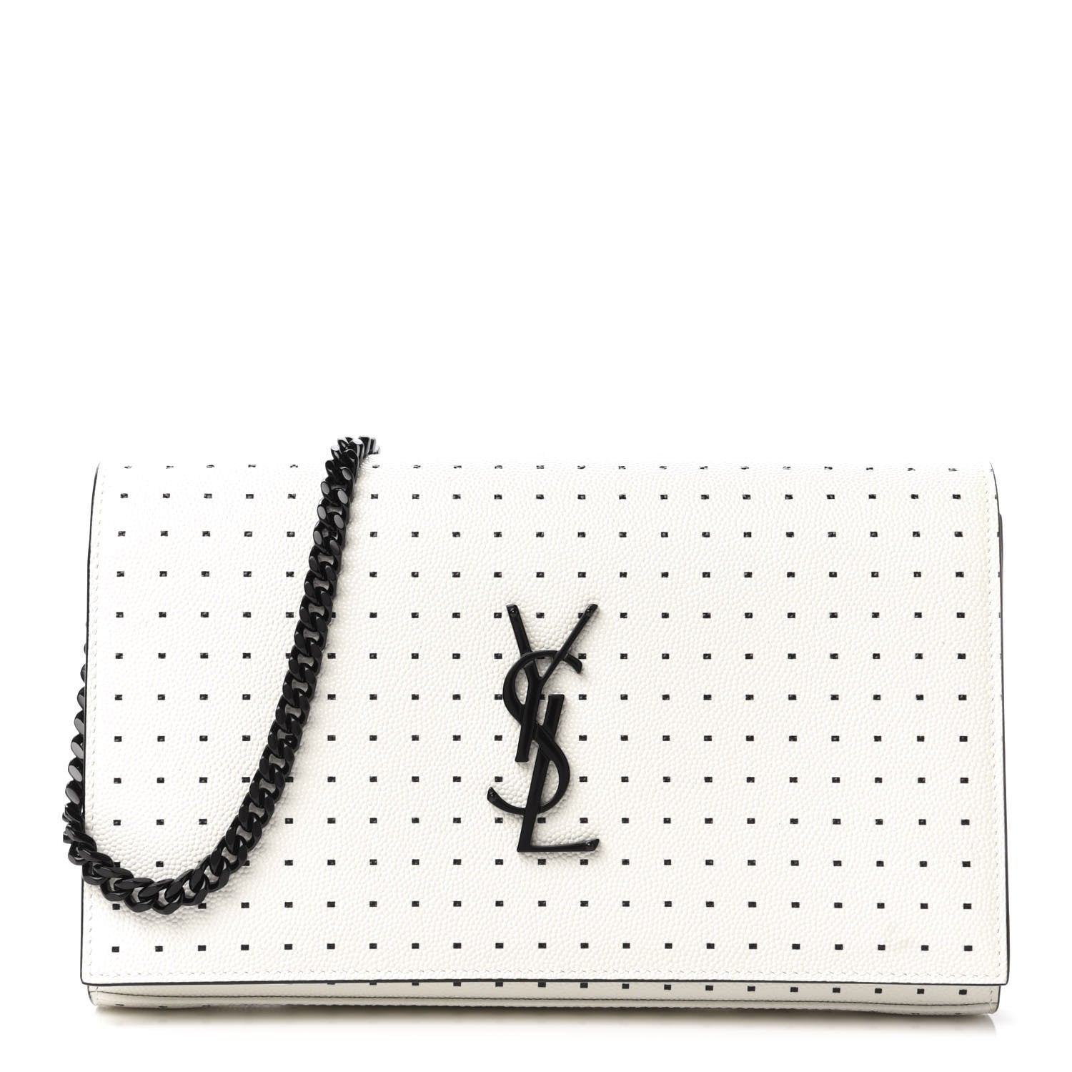 Saint Laurent Grain De Poudre Square Dot Print Monogram Chain Wallet White Matte Black 1 of 10
