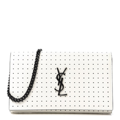 Saint Laurent Grain De Poudre Square Dot Print Monogram Chain Wallet White Matte Black 1 of 10