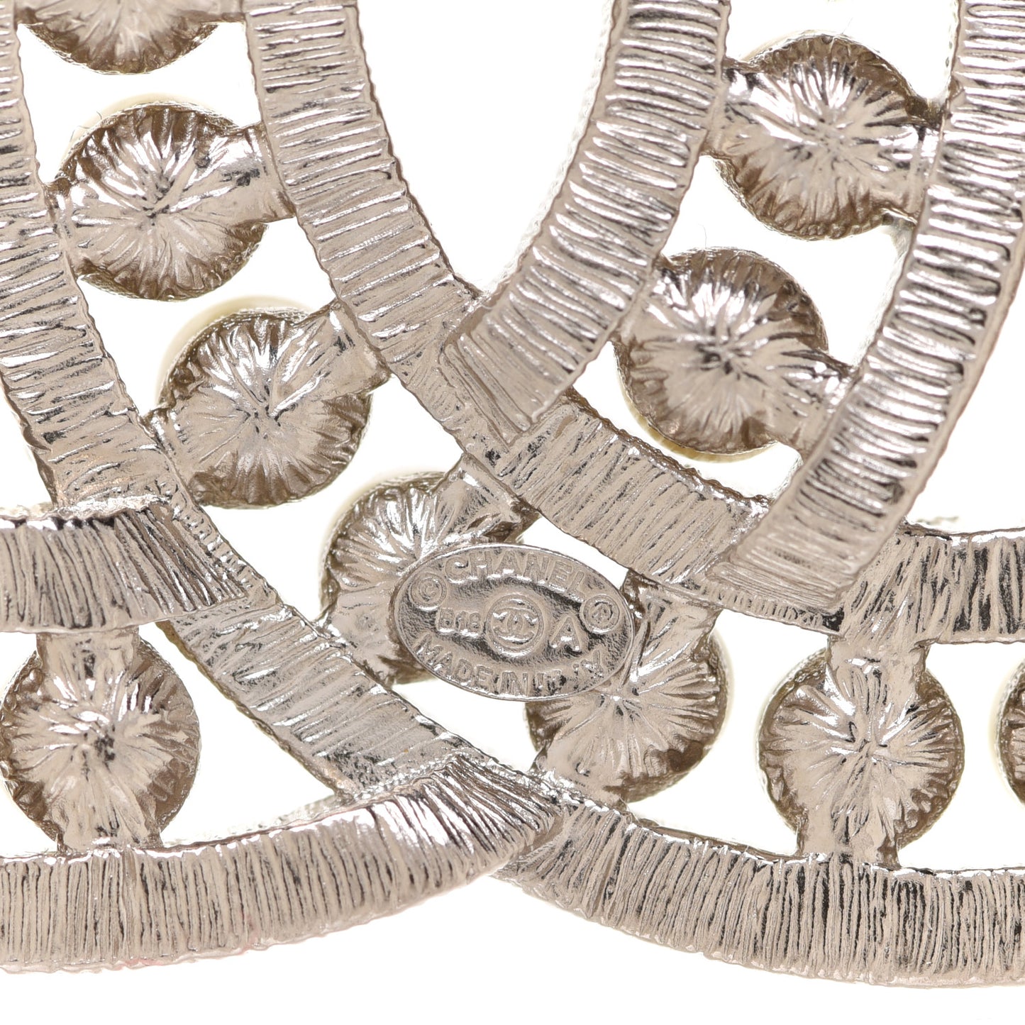 Pearl Crystal CC Brooch Silver