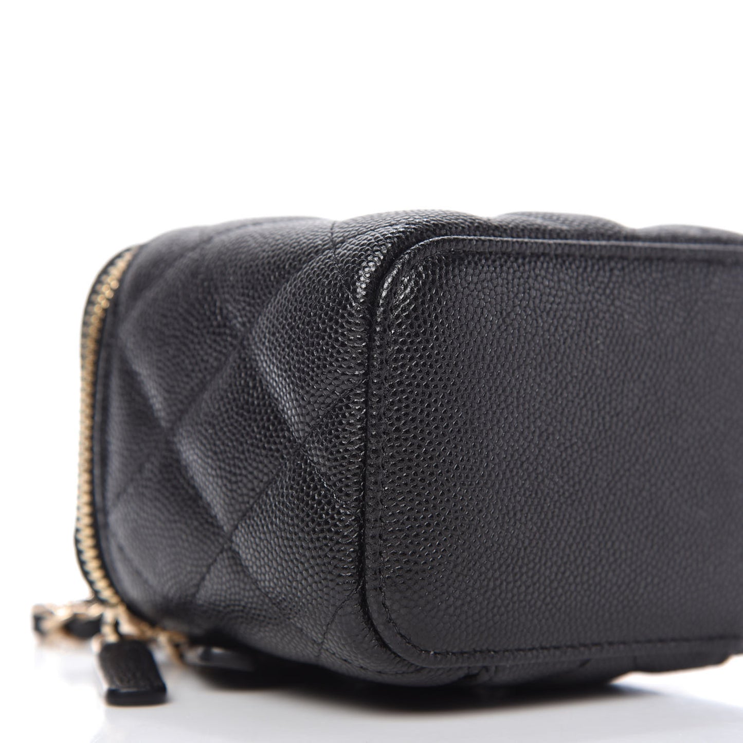 Caviar Quilted Mini Pearl On Top Vanity Case With Chain Black