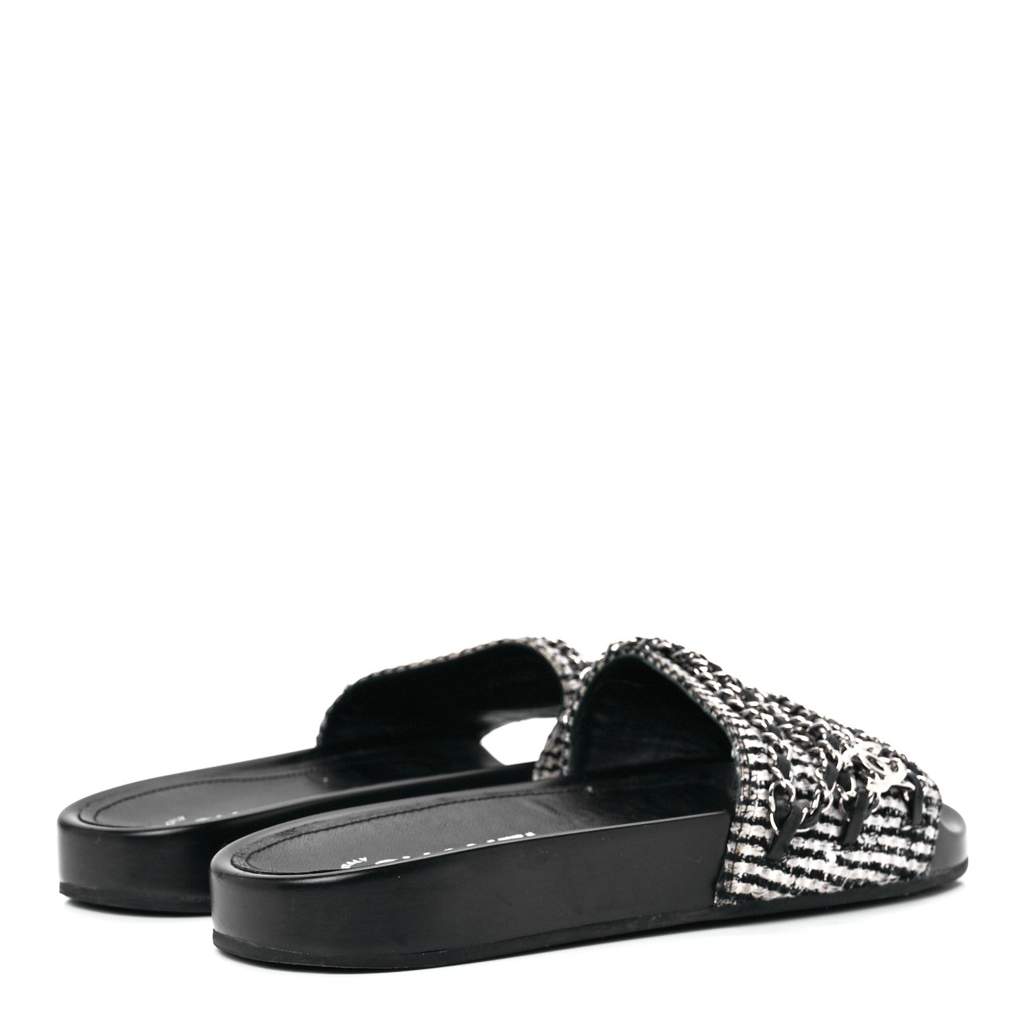 Chanel Tweed Lambskin Chain Flat Sandals 37 Black Multicolor 4 of 8