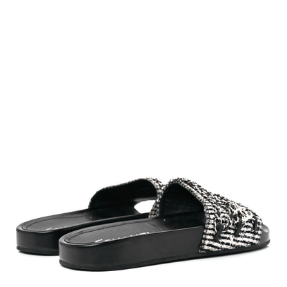 Chanel Tweed Lambskin Chain Flat Sandals 37 Black Multicolor 4 of 8