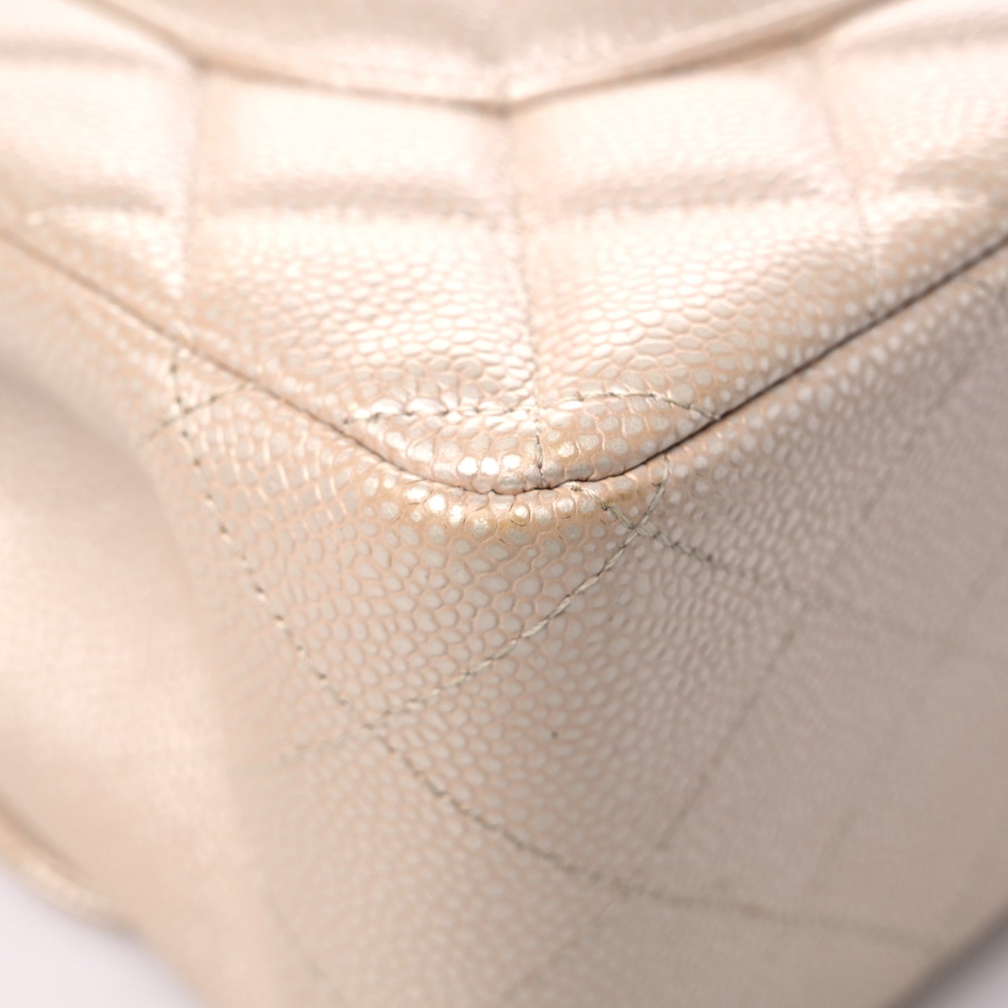 Pearly Caviar Quilted Jumbo Double Flap Light Beige
