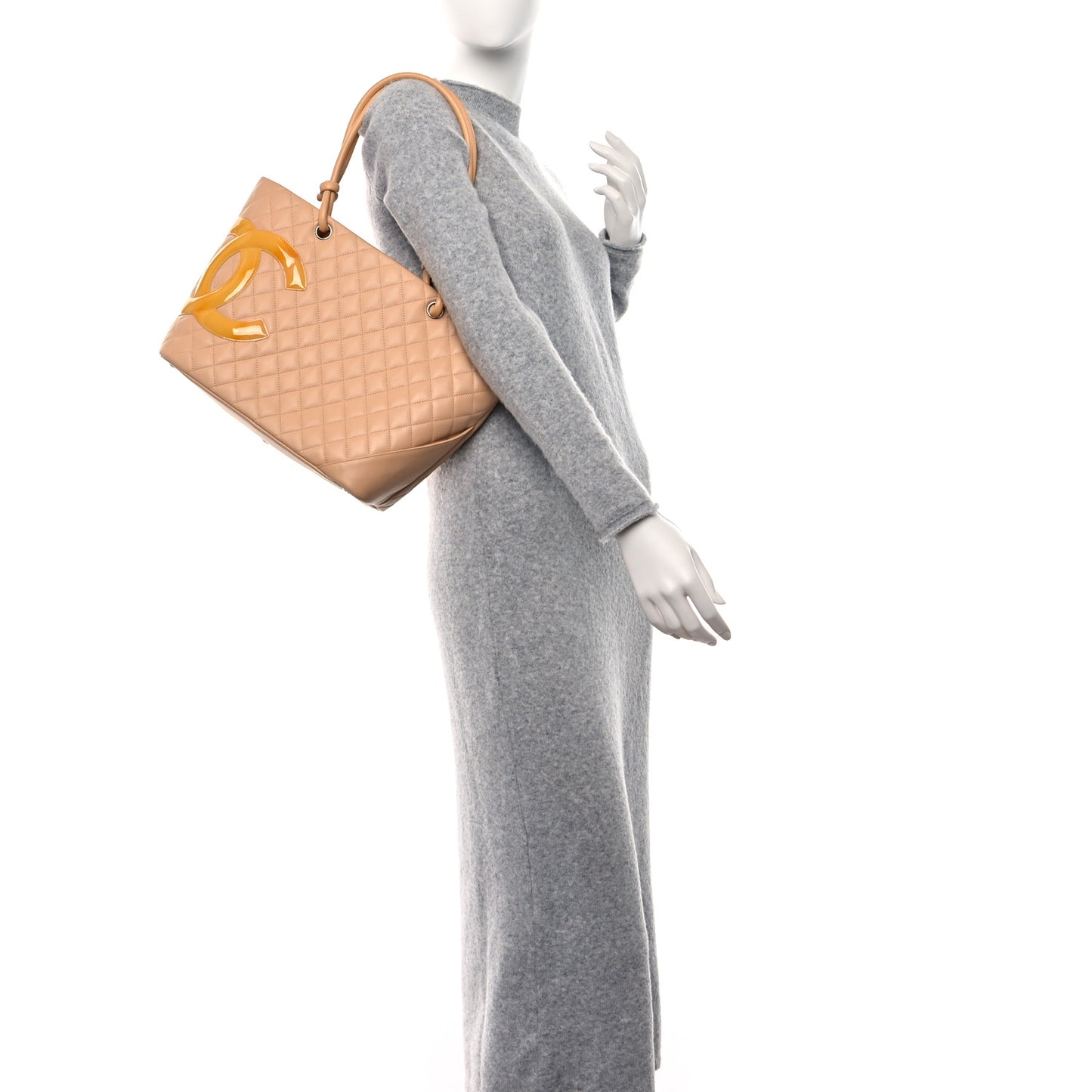 Calfskin Quilted Large Cambon Tote Beige