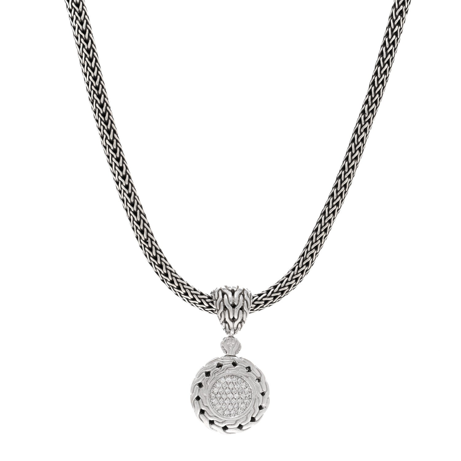 John Hardy Sterling Silver Diamond Classic Chain Round Pendant Necklace 1 of 4