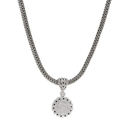 John Hardy Sterling Silver Diamond Classic Chain Round Pendant Necklace 1 of 4