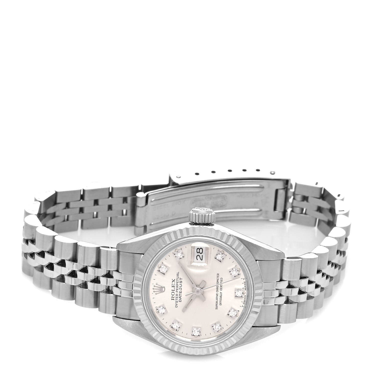 Rolex Stainless Steel 18K White Gold Diamond 26mm Oyster Perpetual Datejust Watch Silver 69174 2 of 4