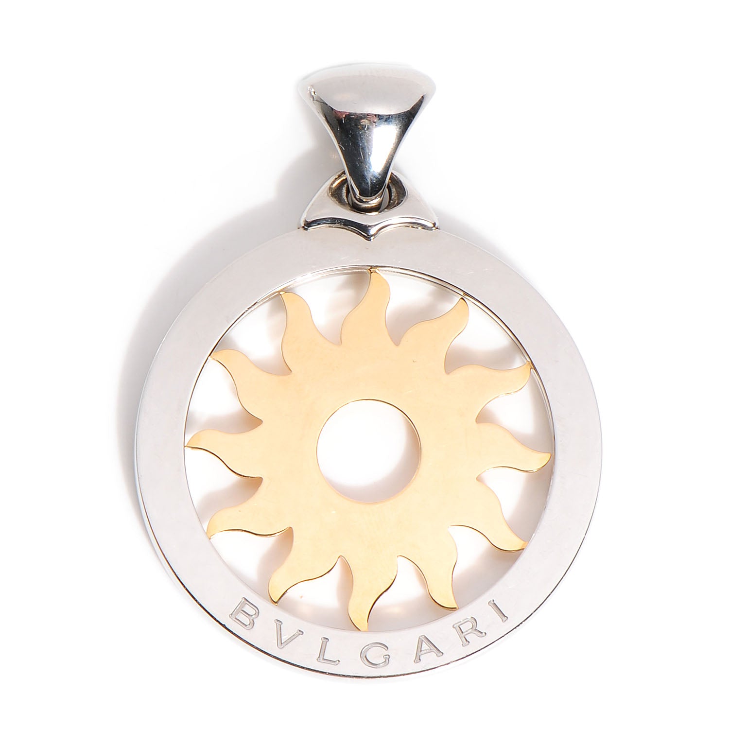 Bulgari Stainless Steel 18K Yellow Gold Large Tondo Sun Pendant 1 of 4