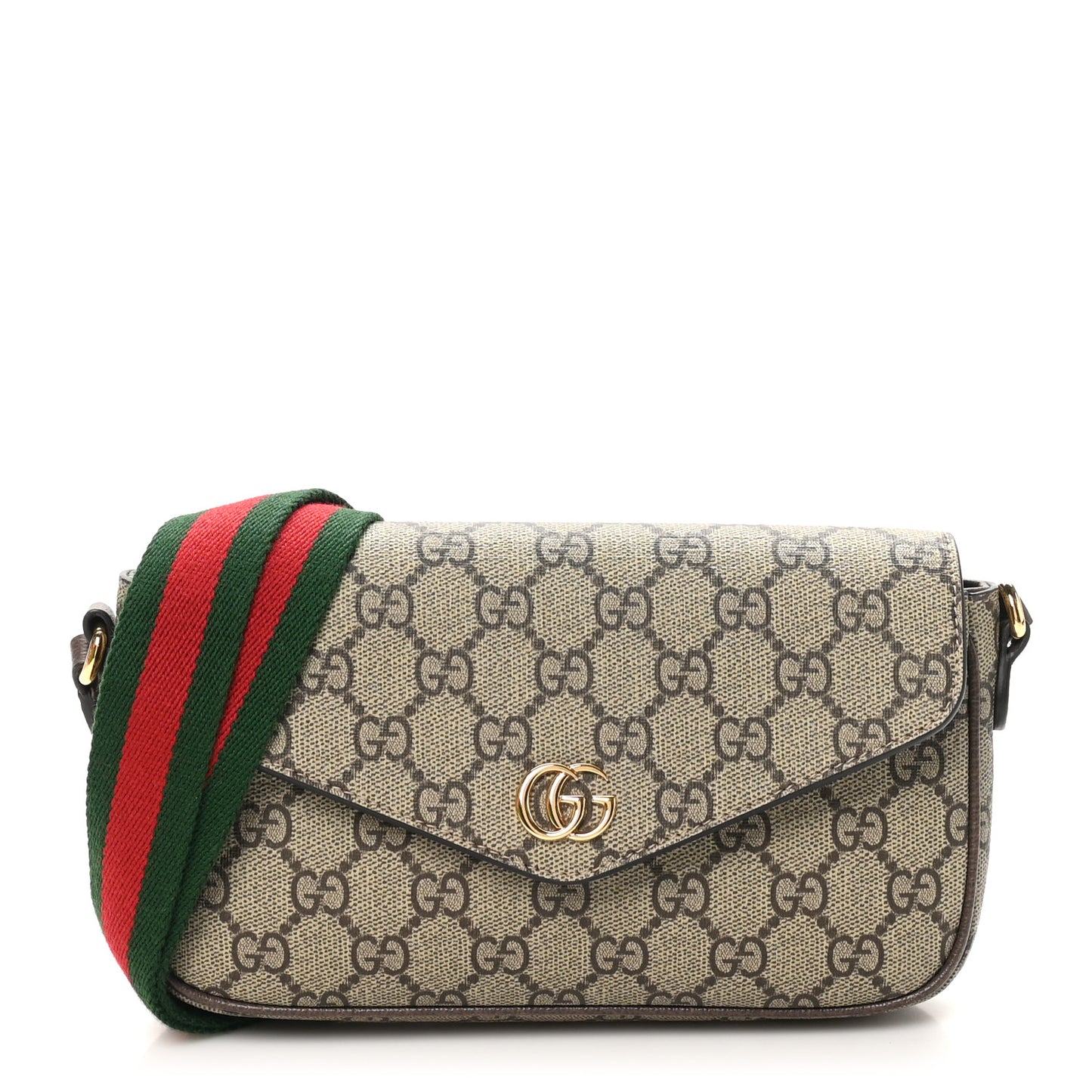 GG Supreme Monogram Textured Dollar Calfskin Web Mini Ophidia Envelope Shoulder Bag Beige Ebony New Acero