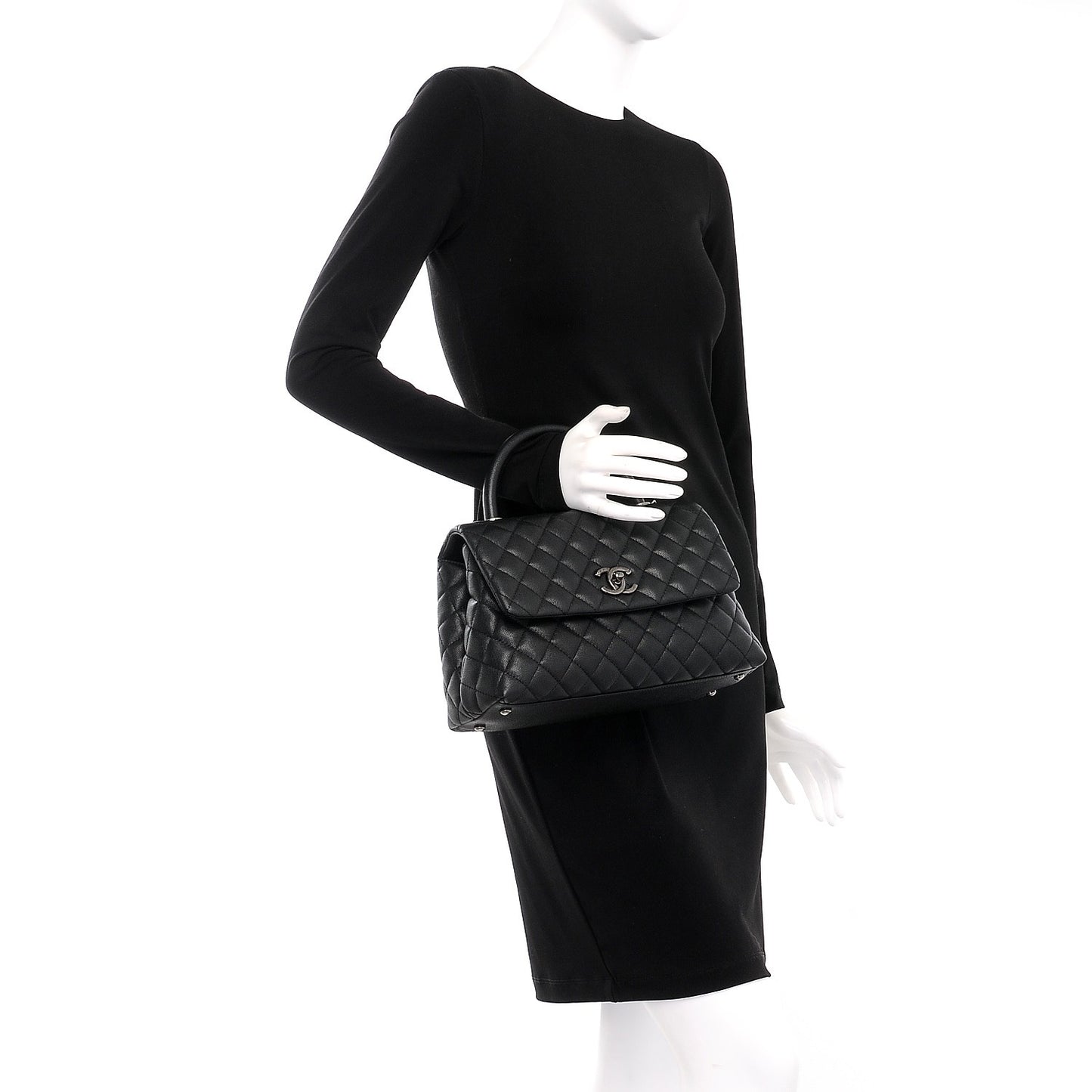 Caviar Quilted Small Coco Handle Flap Black