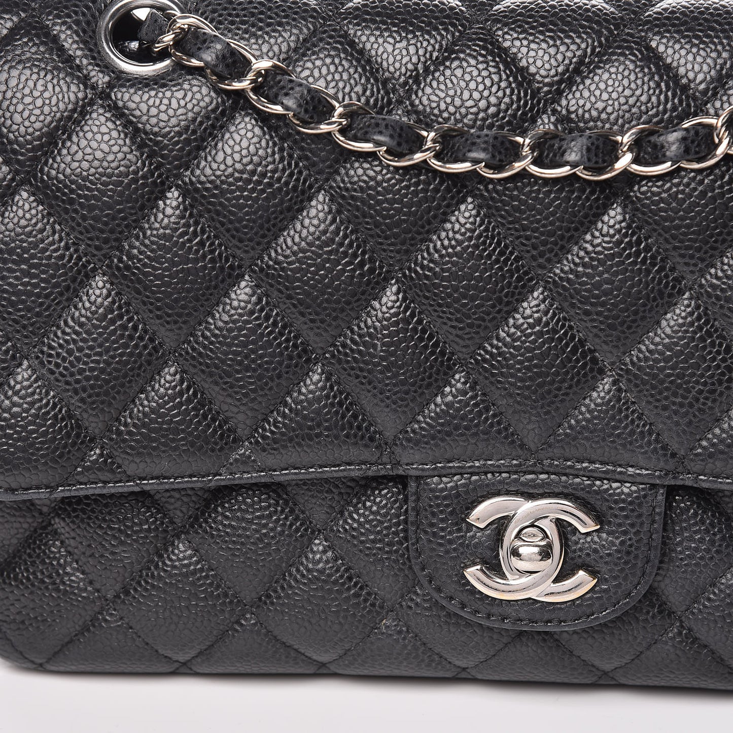 Caviar Quilted Medium Double Flap Black