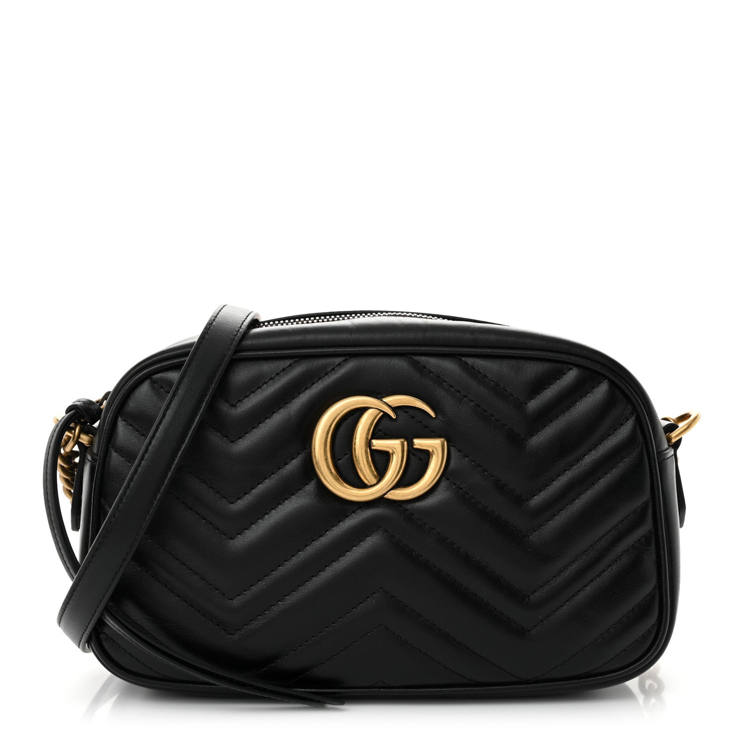 Gucci Calfskin Matelasse Small GG Marmont Chain Shoulder Bag Black 1 of 11
