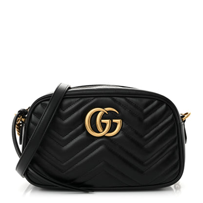 Gucci Calfskin Matelasse Small GG Marmont Chain Shoulder Bag Black 1 of 11