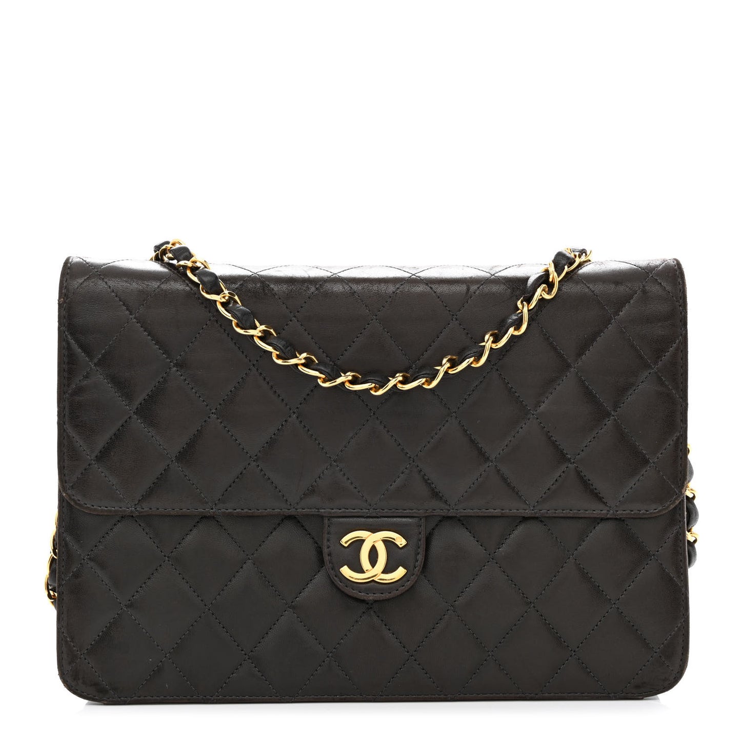 Lambskin Quilted Medium Single Flap Brown