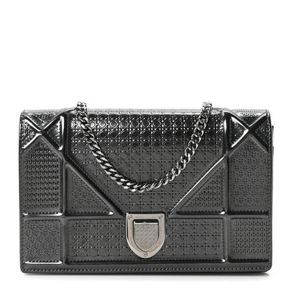 Christian Dior Metallic Patent Micro-Cannage Diorama Wallet on Chain Pouch Onyx Black 1 of 10