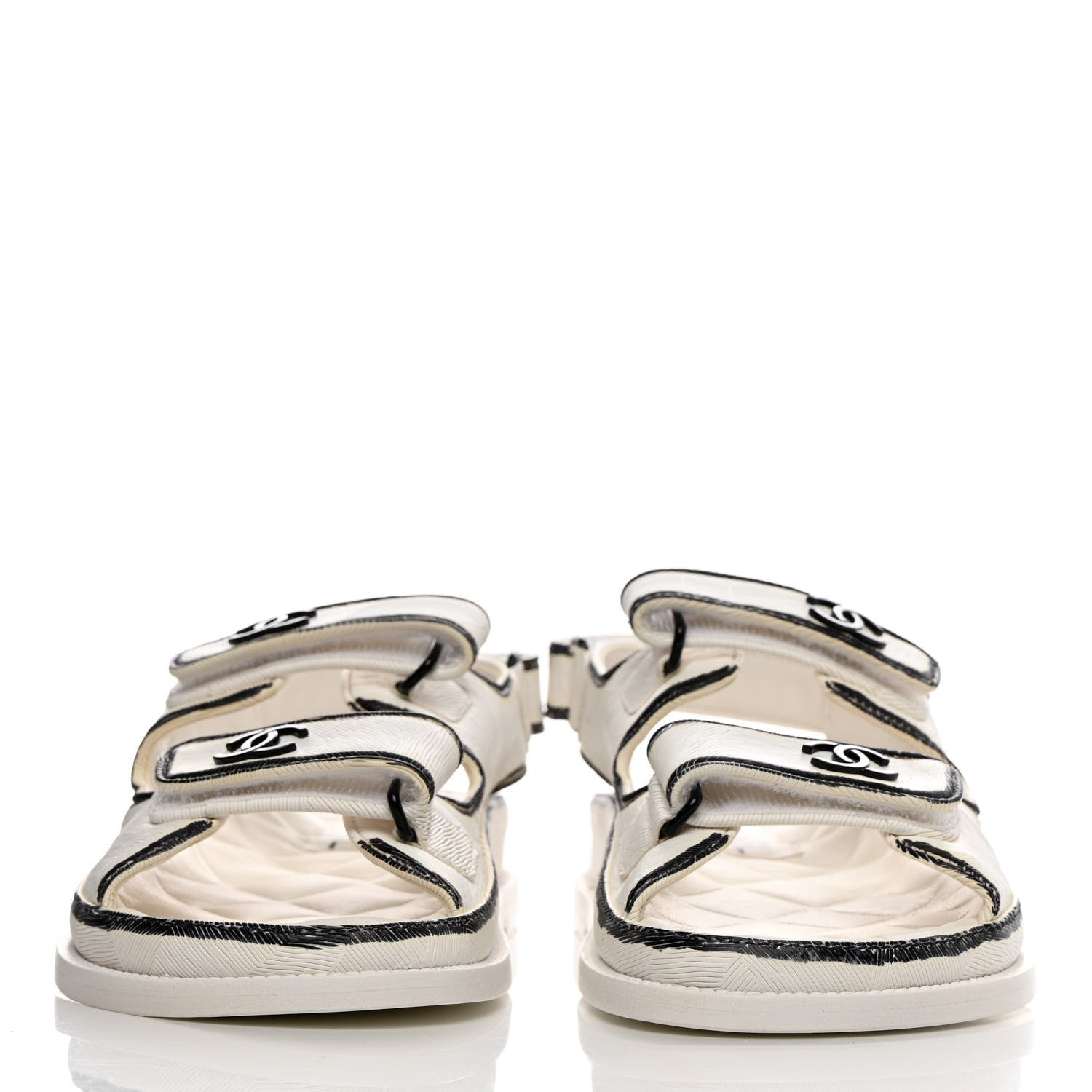 Chanel Calfskin Printed Velcro Dad Sandals 38 White Black 2 of 9