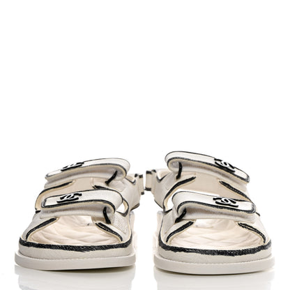 Chanel Calfskin Printed Velcro Dad Sandals 38 White Black 2 of 9