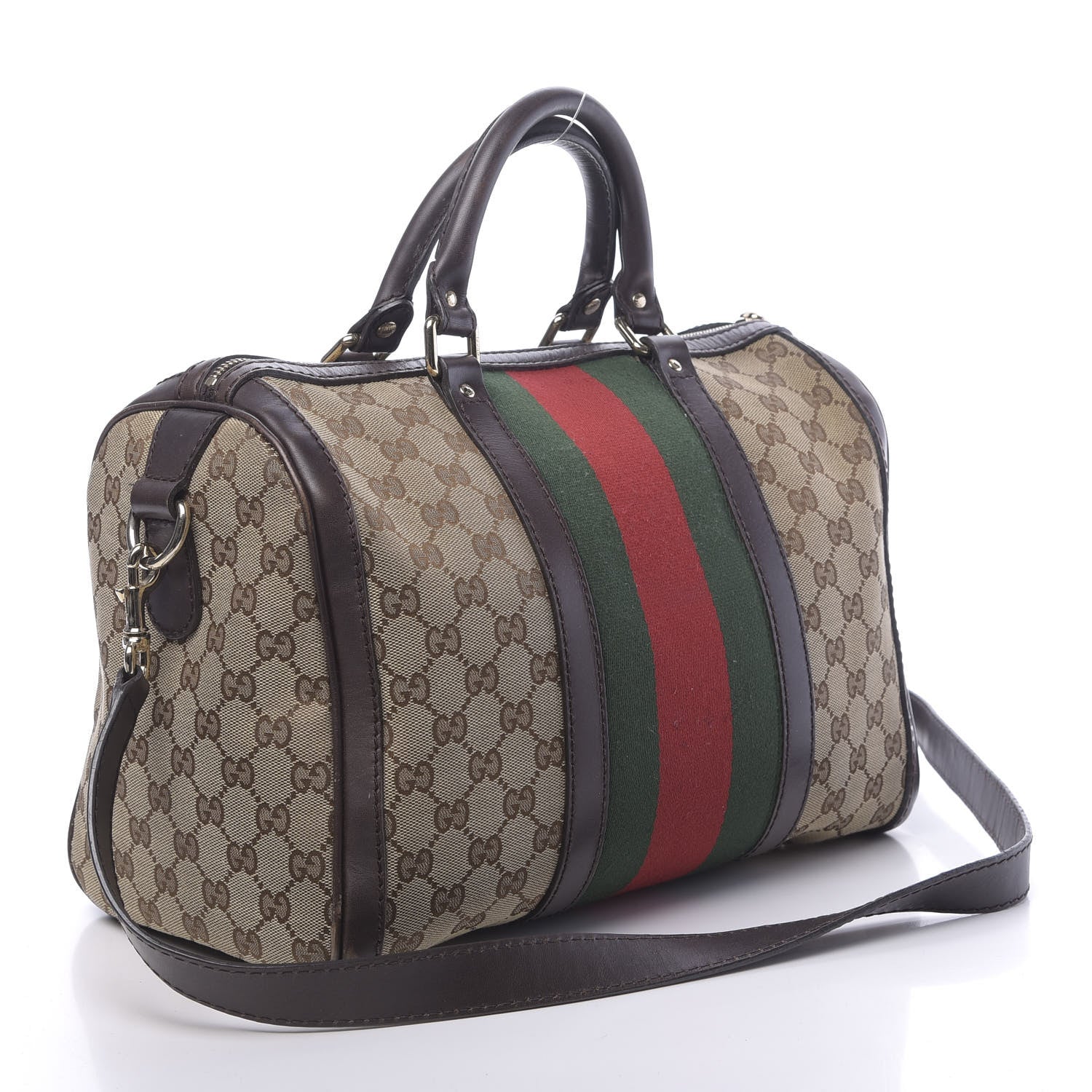 Gucci Monogram Vintage Web Medium Boston Dark Brown 3 of 16