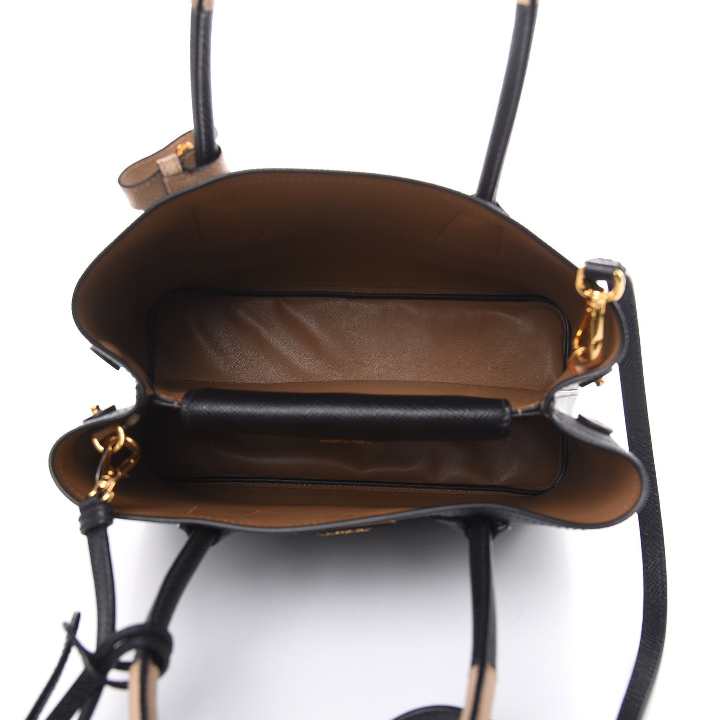 Saffiano Cuir Small Bi-Color Double Bag Black Sabbia