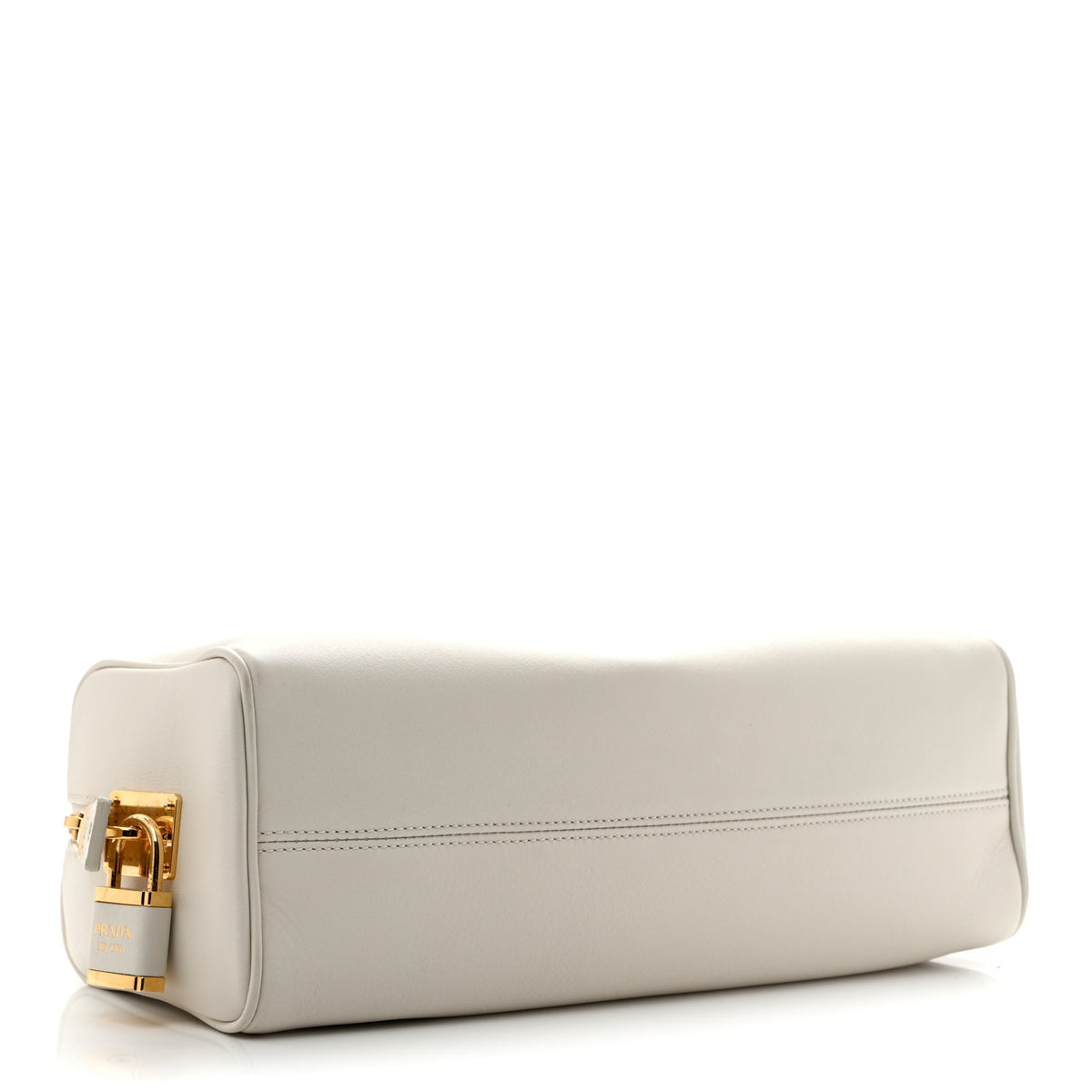 Soft Grain Medium Top Handle Bag With Padlock Bianco