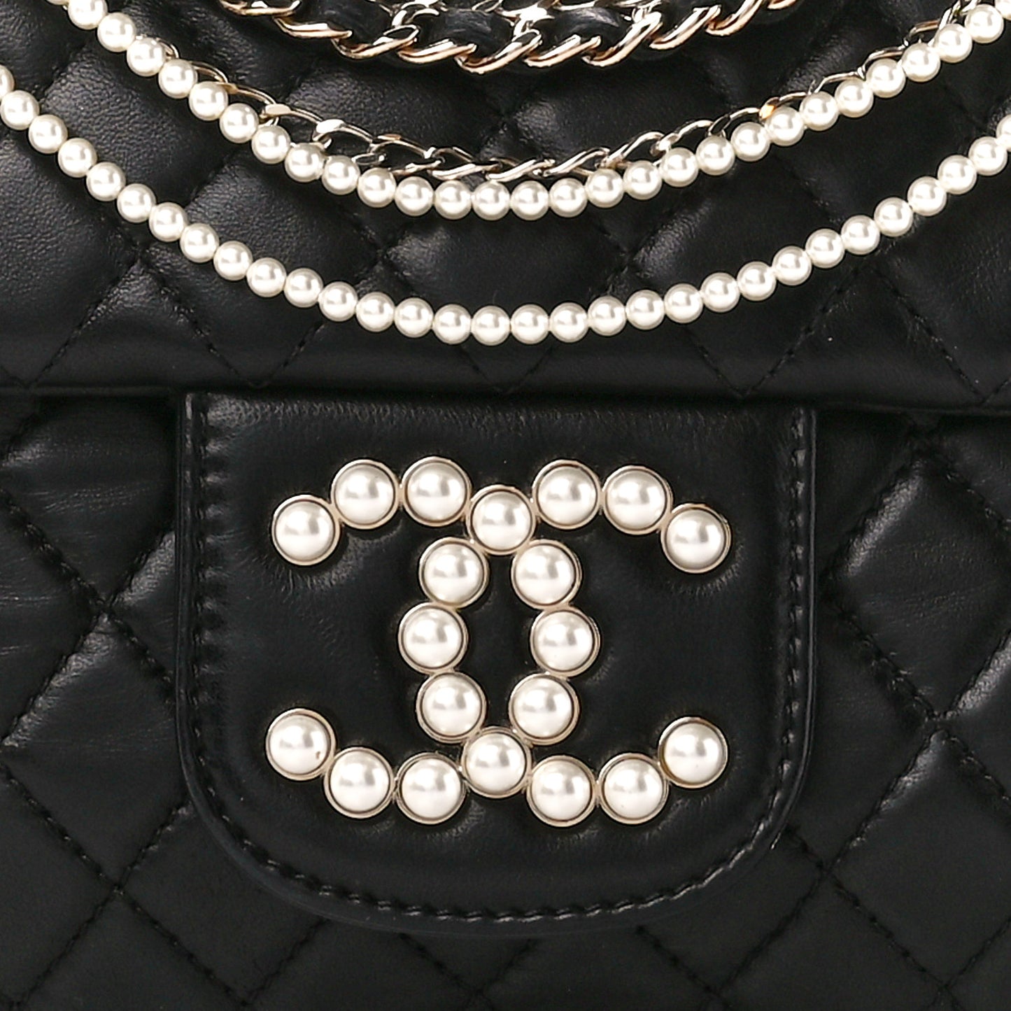 Lambskin Quilted Medium Westminster Pearl Flap Black