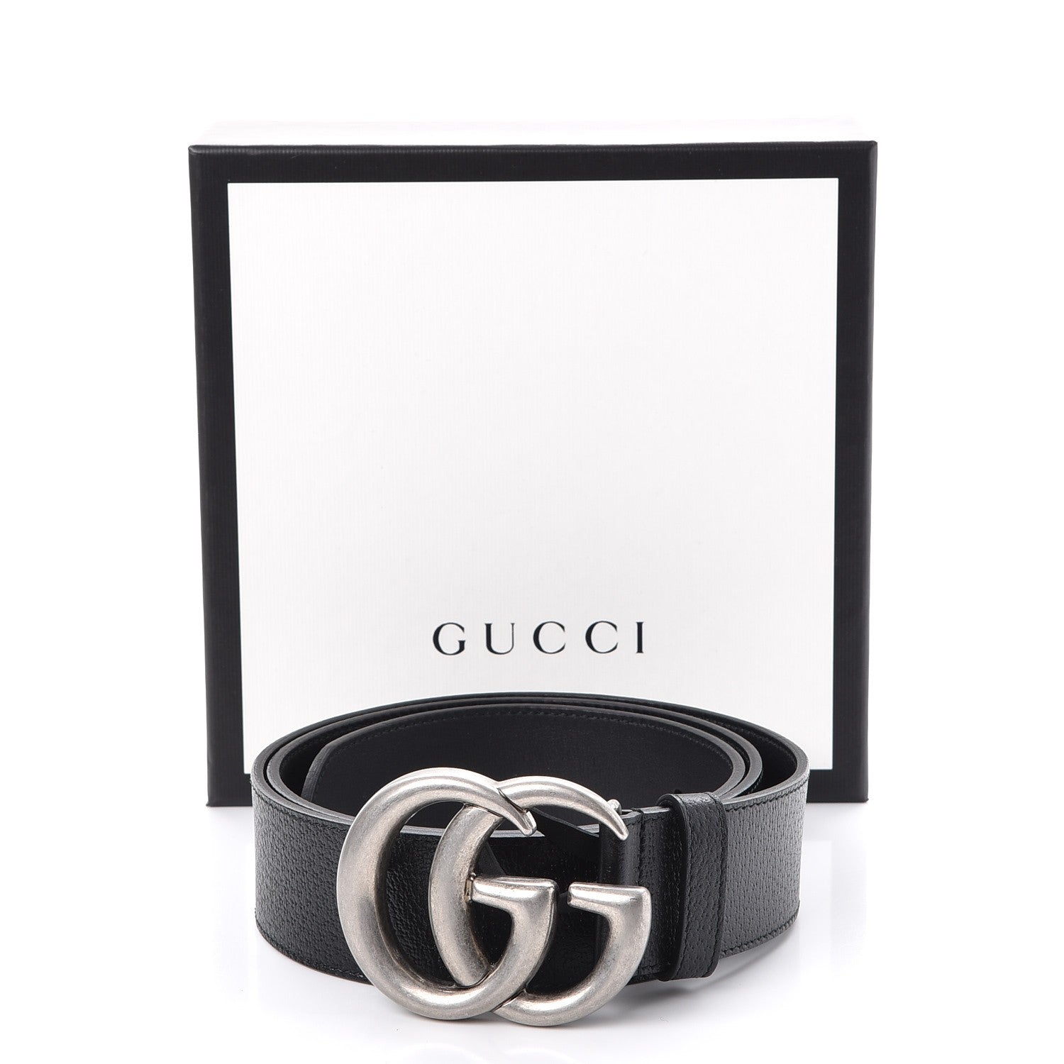 Gucci Textured Dollar Calfskin Nickel Double G 40mm Belt 95 38 Black 7 of 7