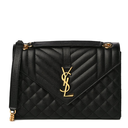Saint Laurent Grain De Poudre Textured Mixed Matelasse Triquilt Medium Monogram Satchel Black 1 of 11