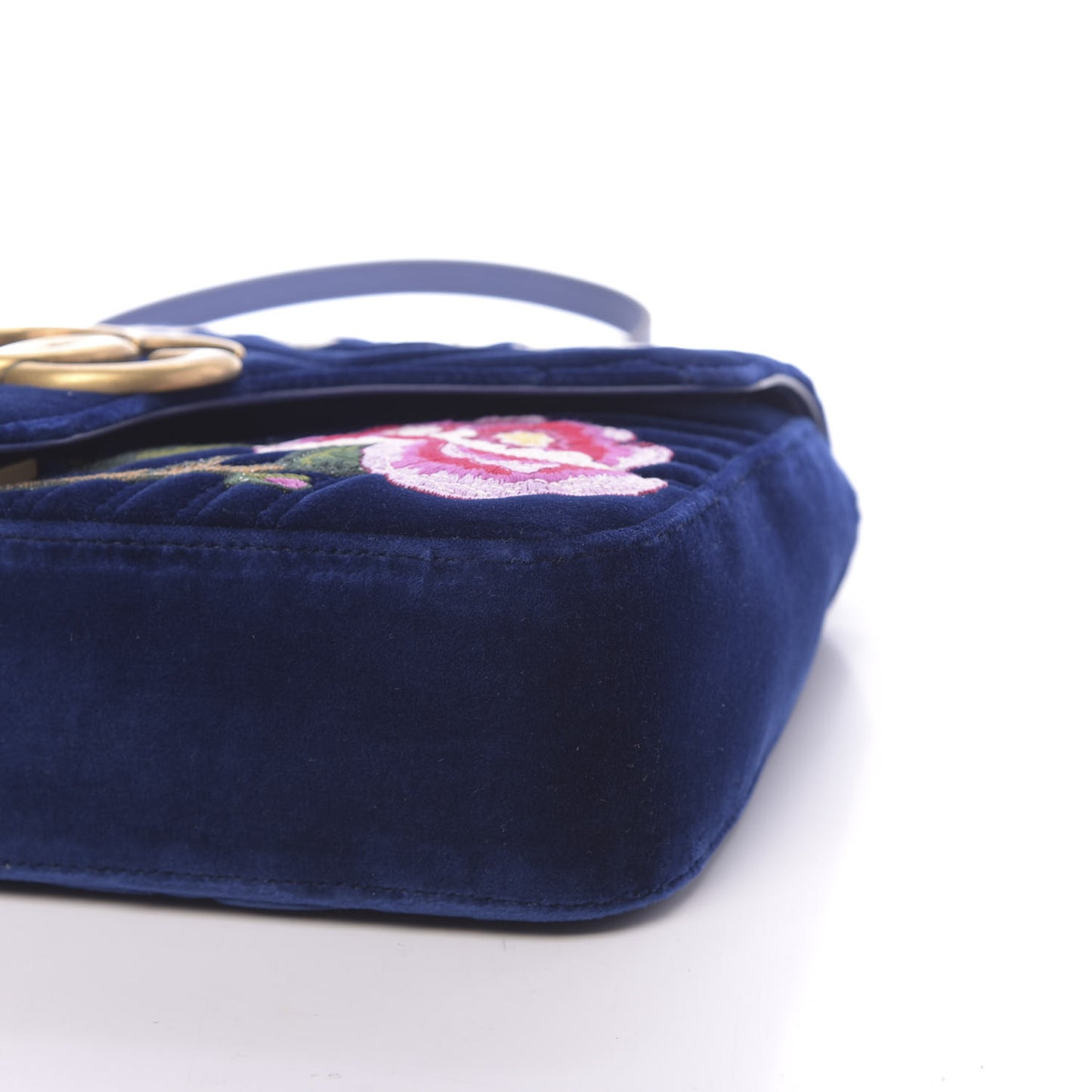 Velvet Matelasse Modern Embroidered Medium GG Marmont Shoulder Bag Cobalt