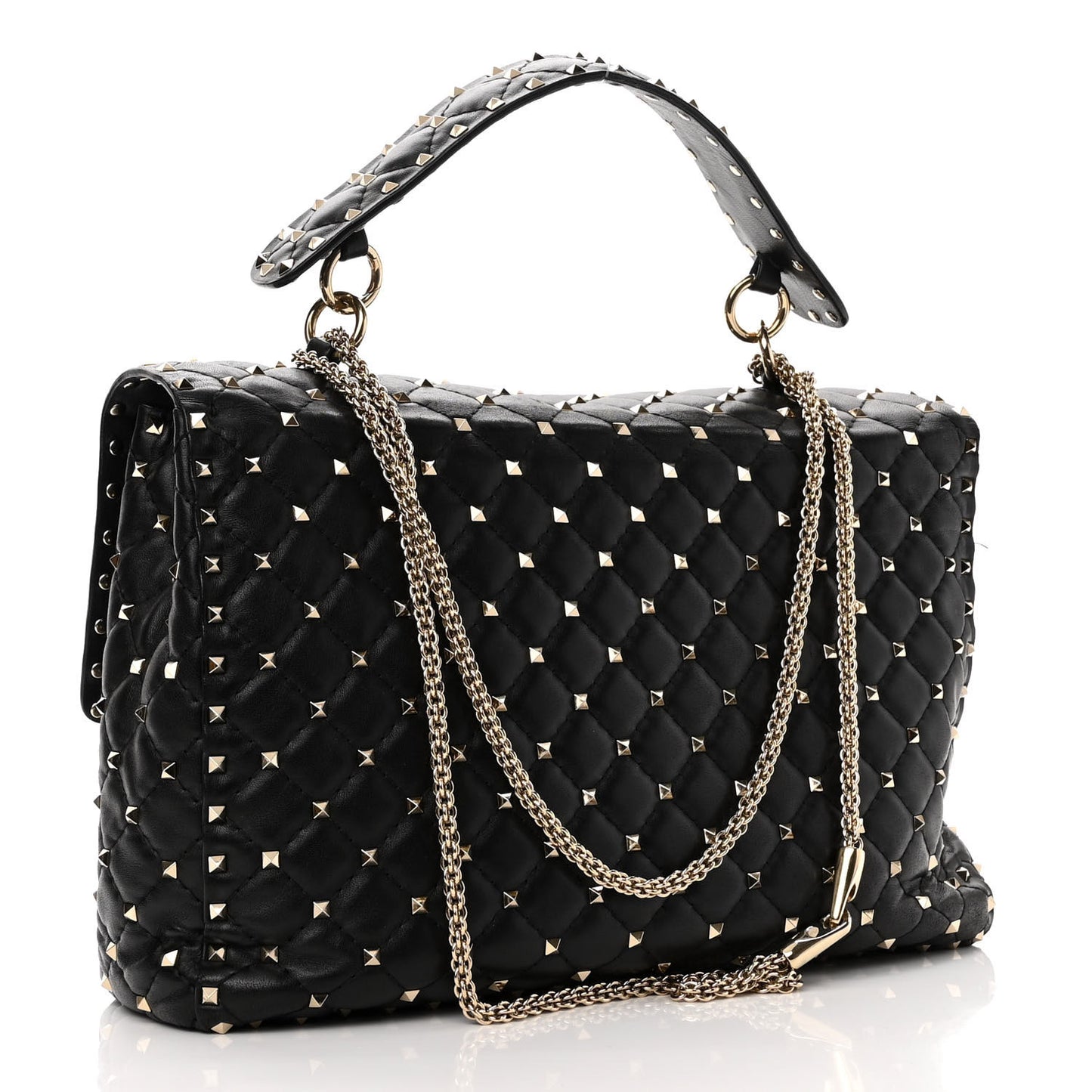Lambskin Maxi Rockstud Spike Shoulder Bag Black