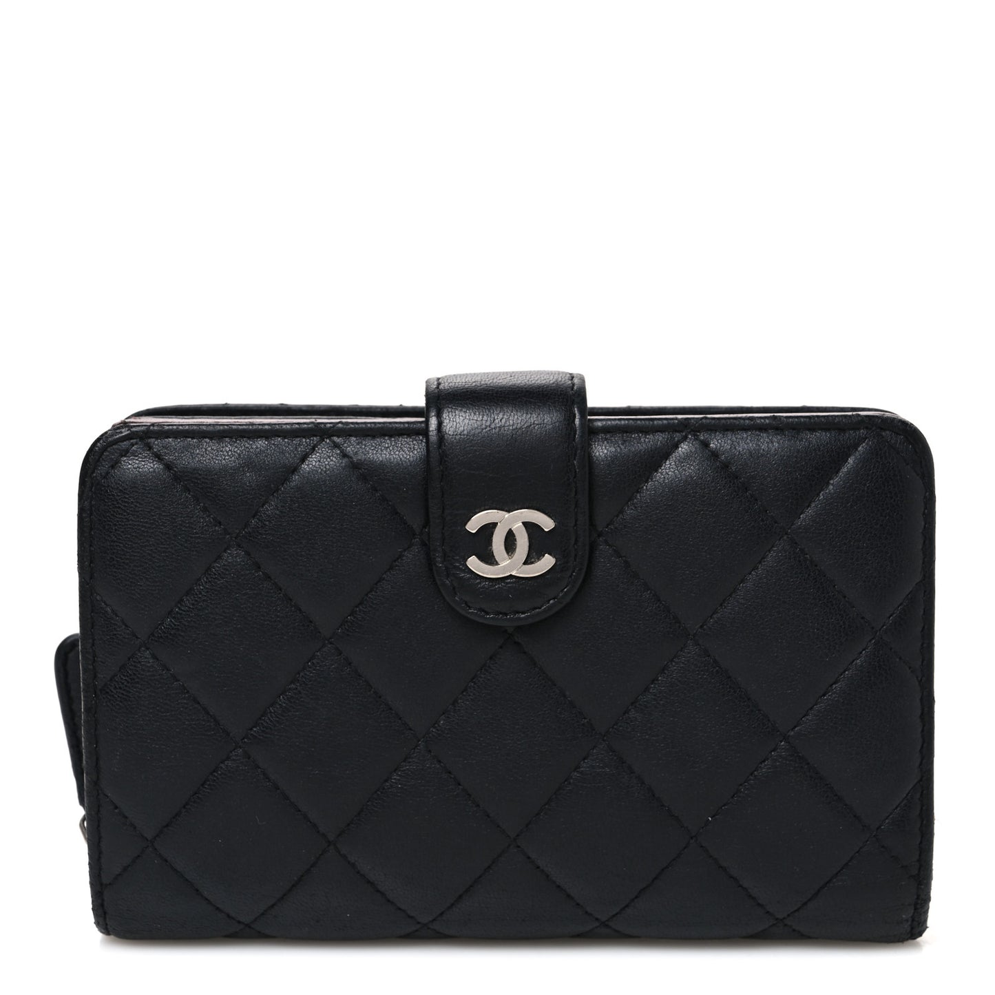 Lambskin Quilted Zipped Pocket Wallet Black