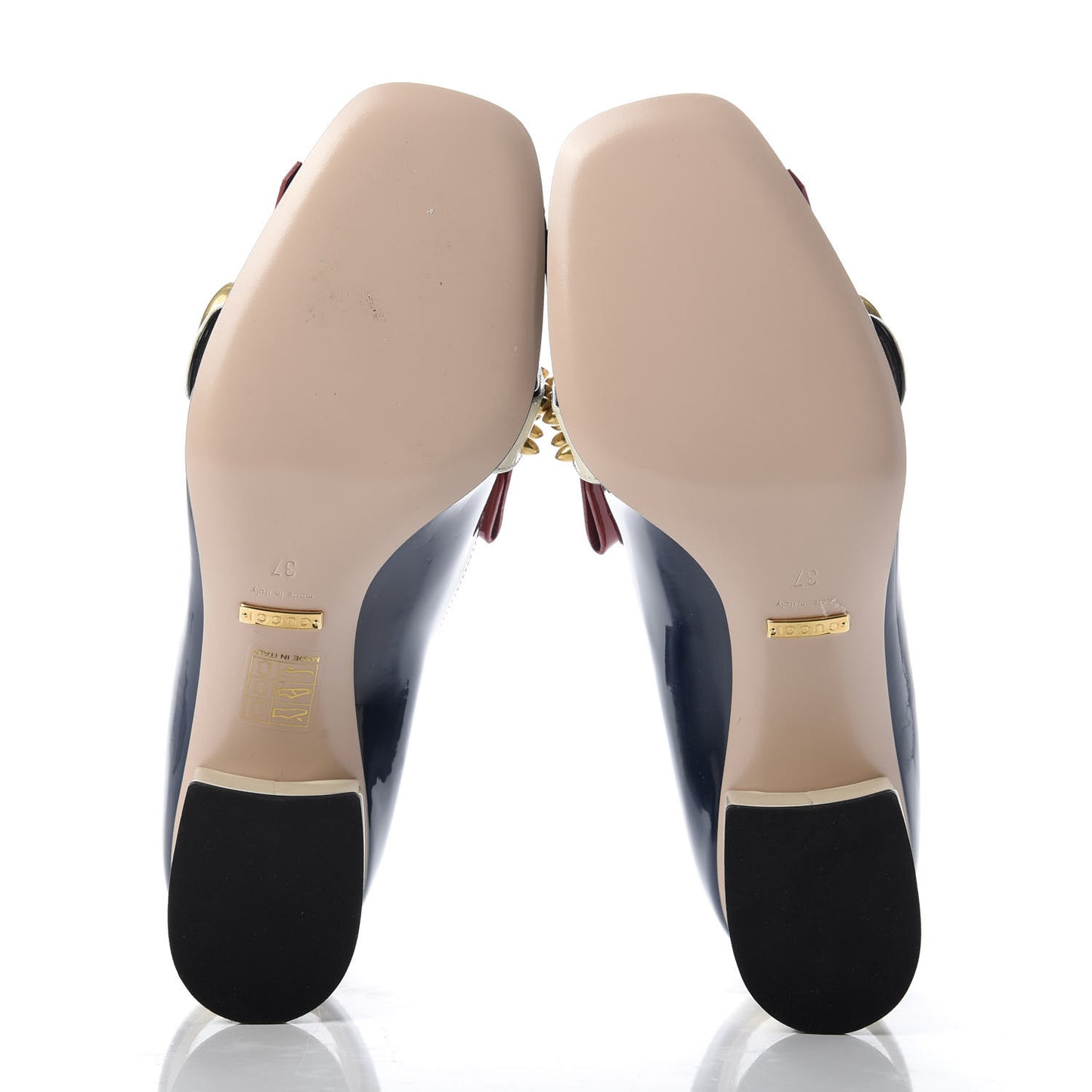 Vernice Studded GG Marmont Fringe 50mm Loafer Pumps 37 Blue Agata Hibiscus Red Mystic White