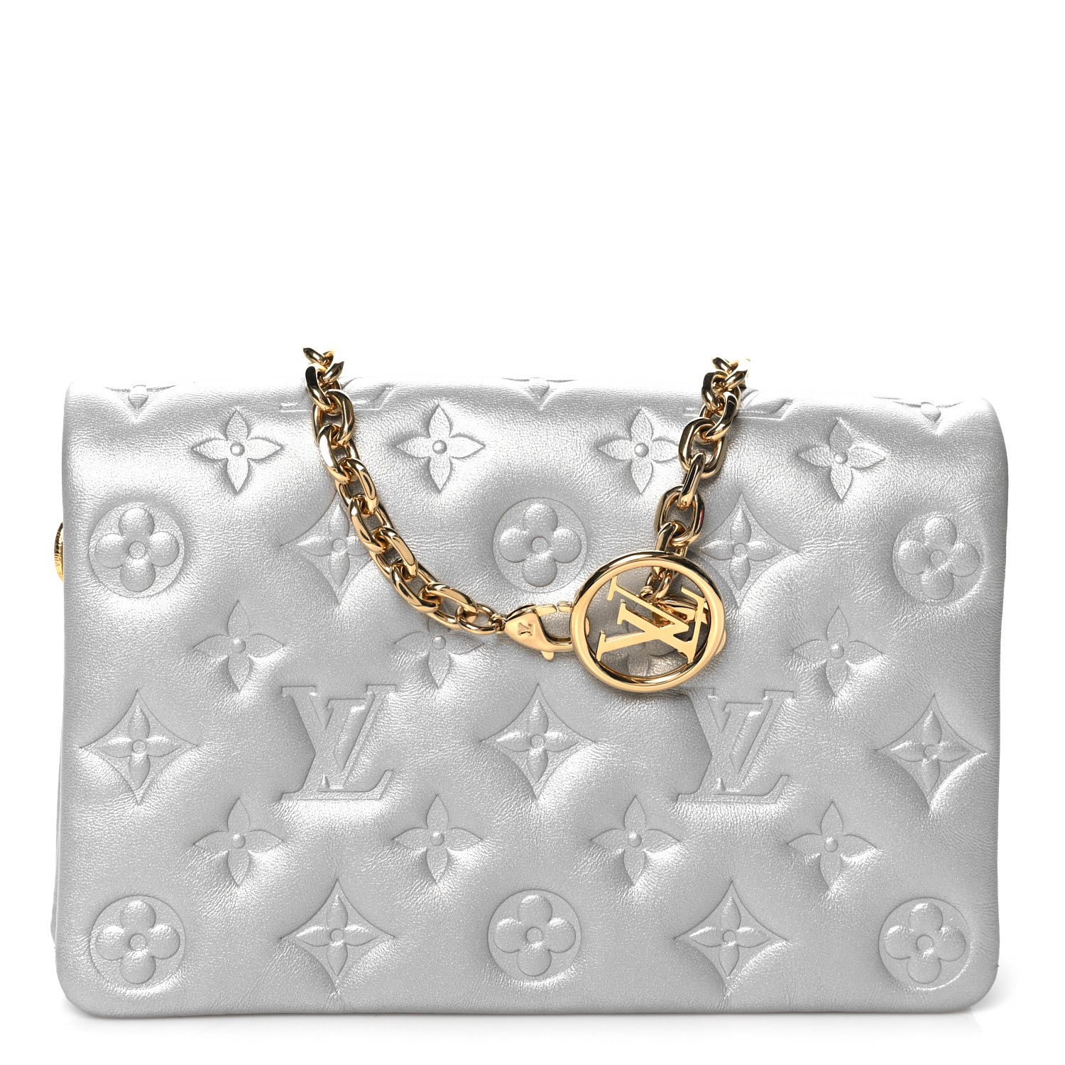 Louis Vuitton Metallic Lambskin Embossed Monogram Pochette Coussin Silver 1 of 9