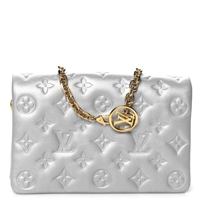 Louis Vuitton Metallic Lambskin Embossed Monogram Pochette Coussin Silver 1 of 9