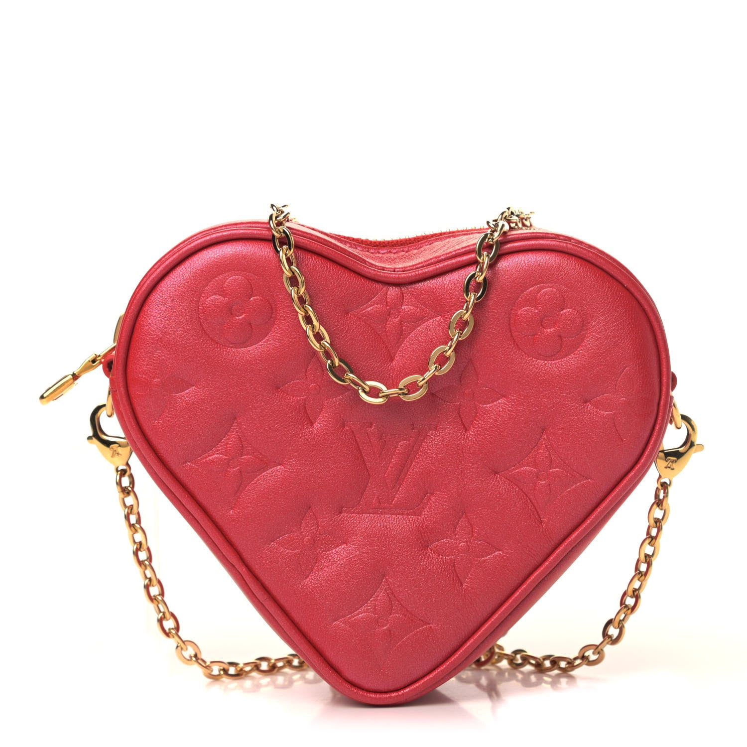 Louis Vuitton Lambskin Embossed Monogram Fall In Love Sac Coeur Heart Chain Bag Lipstick Red 1 of 4