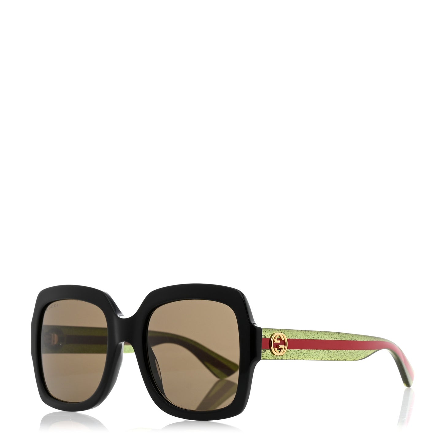 Acetate Square Frame Web Glitter Sunglasses GG0036S Black Green