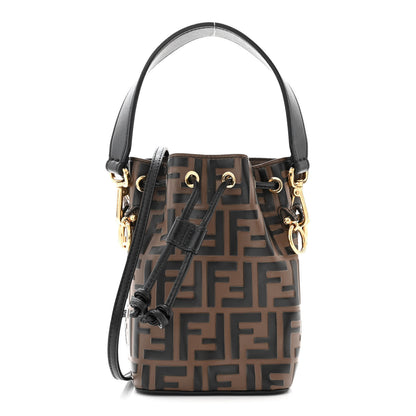 Fendi Vitello Liberty F is Fendi Bi-Color FF 1974 Embossed Mini Mon Tresor Bucket Bag Maya Black 1 of 10